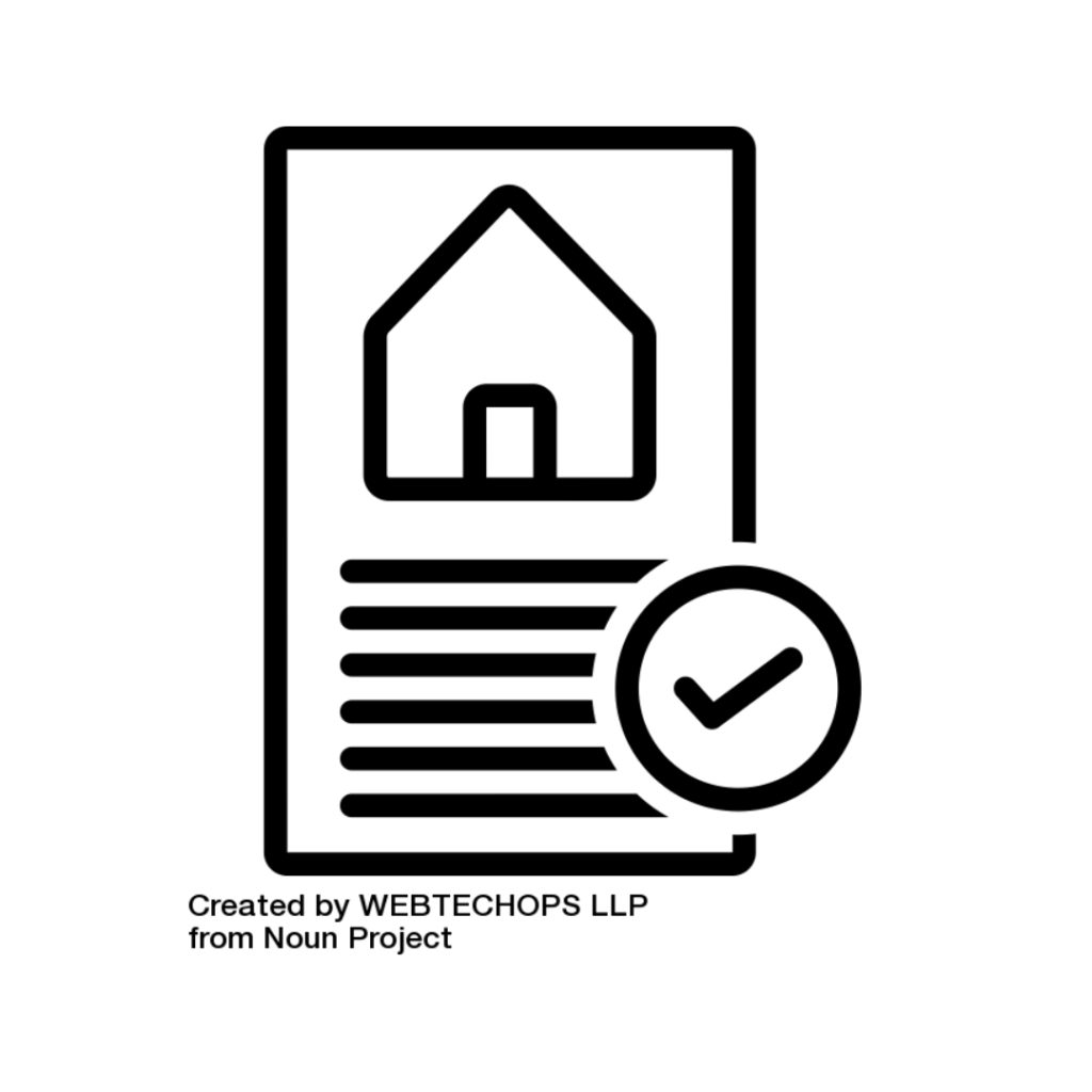 Get Pre-Approved Piece of paper with a picture of a house and a check mark.